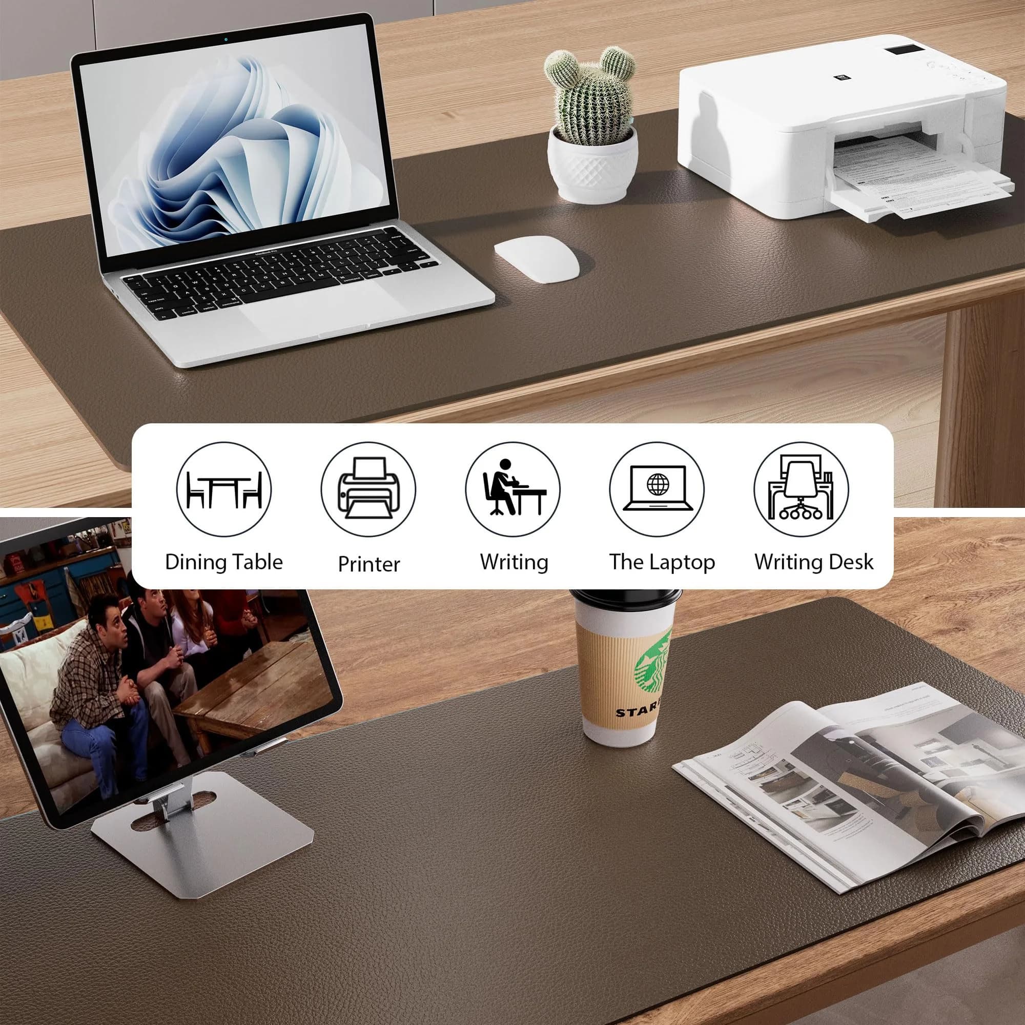 Aothia Faux Leather Desk Mat - Large 55" x 24" PU Leather Blotter | Waterproof Writing Surface for Office & Home - view 6