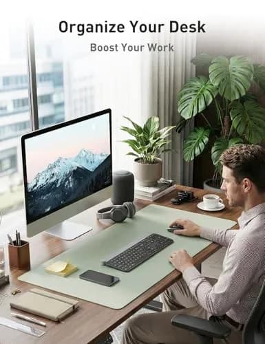 Aothia Faux Leather Desk Mat Aqua 140cm (55") x 43cm (17") | Smooth Writing Surface for Office & Home thumbnail 3