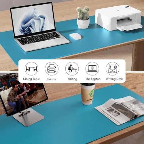 Aothia Faux Leather Desk Mat - Non-Slip PU Leather Desk Blotter, Waterproof Writing Surface, Large Desk Pad for Office & Home (Turquoise, 140cm x 43cm) thumbnail 6