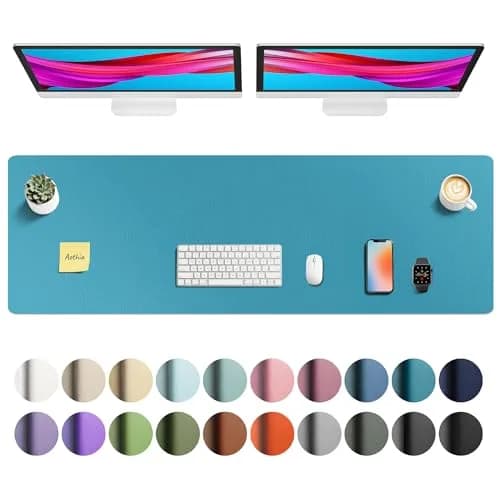 Aothia Faux Leather Desk Mat - Non-Slip PU Leather Desk Blotter, Waterproof Writing Surface, Large Desk Pad for Office & Home (Turquoise, 140cm x 43cm) thumbnail 1