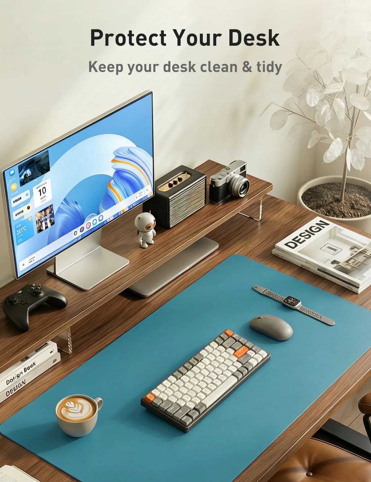 Aothia Faux Leather Desk Mat - Non-Slip PU Leather Desk Blotter, Waterproof Writing Surface, Large Desk Pad for Office & Home (Turquoise, 140cm x 43cm) - view 8