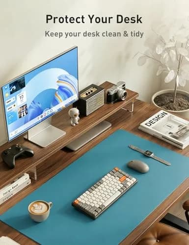 Aothia Faux Leather Desk Mat - Non-Slip PU Leather Desk Blotter, Waterproof Writing Surface, Large Desk Pad for Office & Home (Turquoise, 140cm x 43cm) thumbnail 8