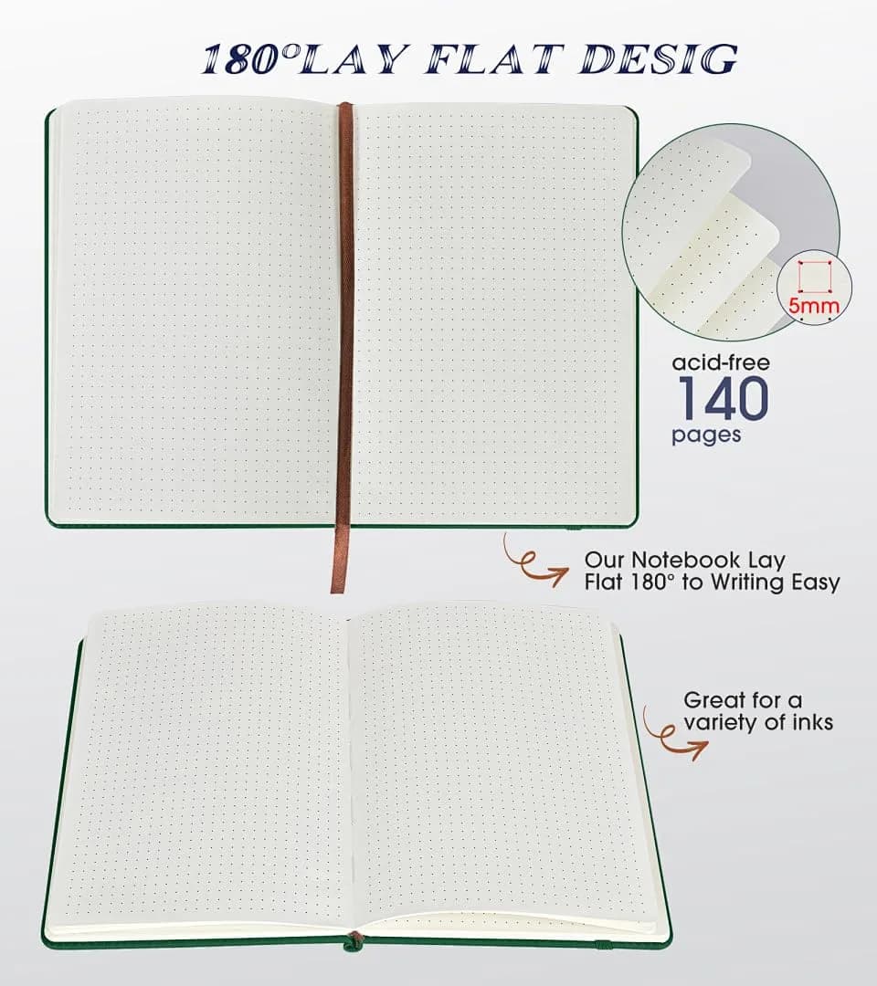 Biuwory Dotted Journal Notebook A5 (5.7"×8.3", 140 Pages, Green) | Premium Dot Grid for Work & Travel - view 5