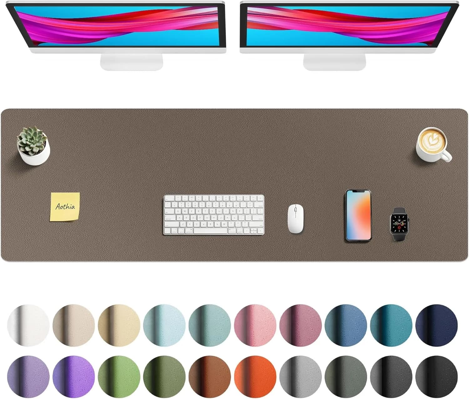Aothia Faux Leather Desk Mat Coffee 55" x 17" | Protects Desk from Scratches and Spills - main product image