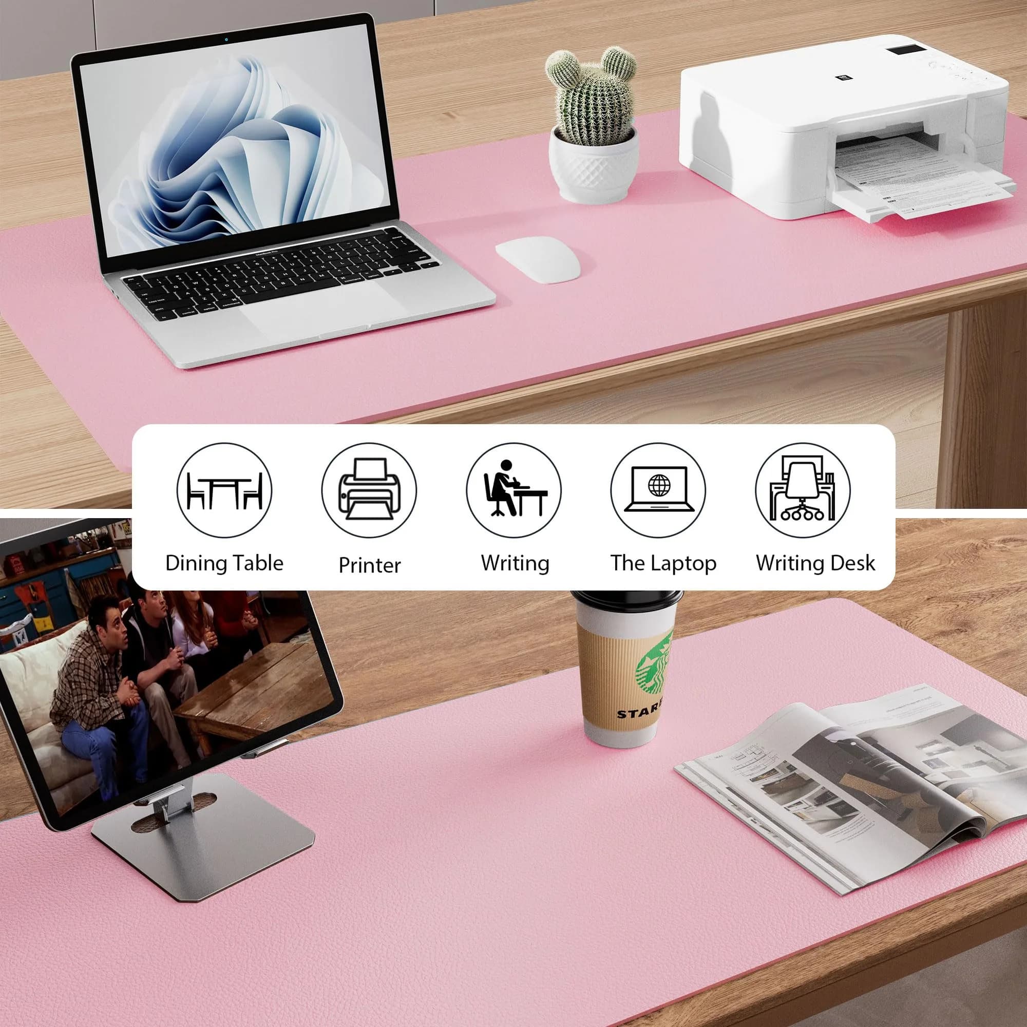 Aothia Faux Leather Desk Mat - Fairy Pink, 140cm x 61cm (55" x 24") | Waterproof Writing Surface for Office & Home - view 6