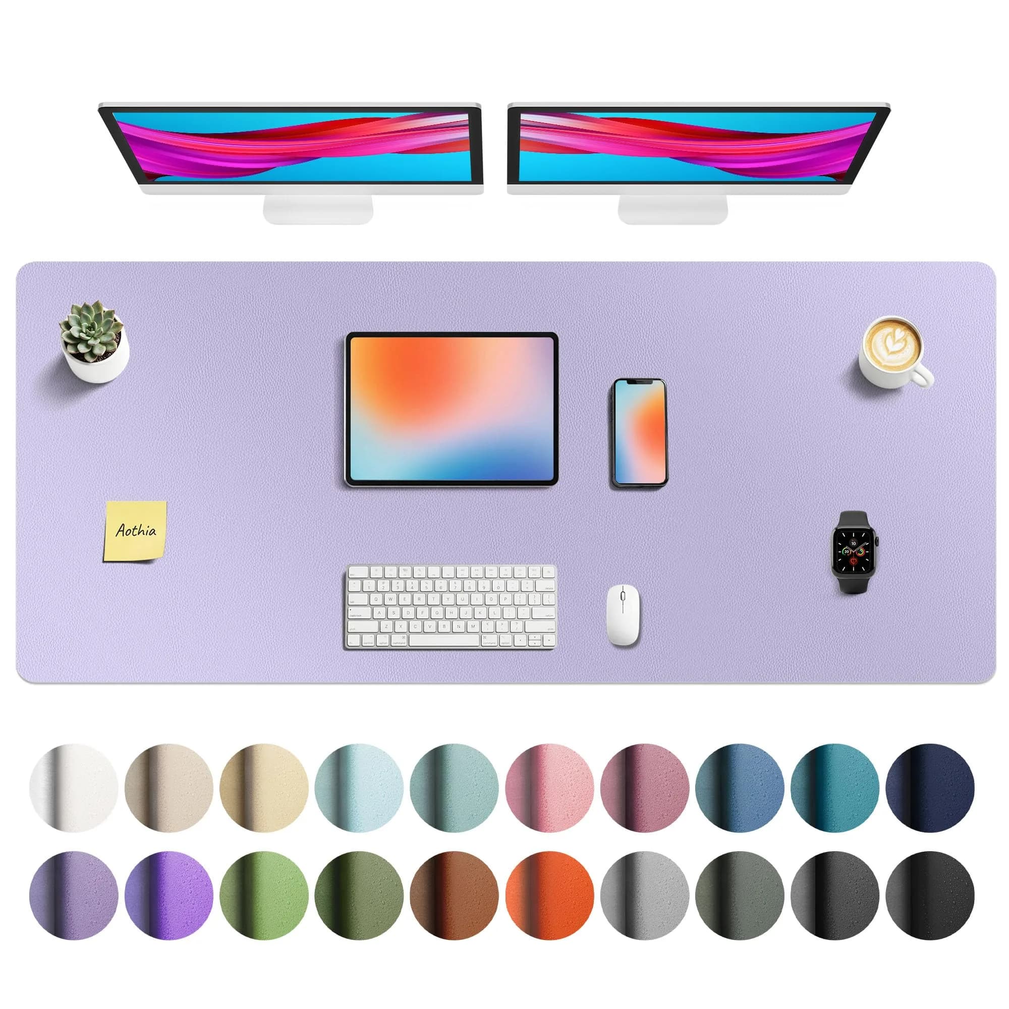 Aothia Faux Leather Desk Mat - Lavender, 55" x 24" | Protects Desks, Smooth Writing Surface - main product image