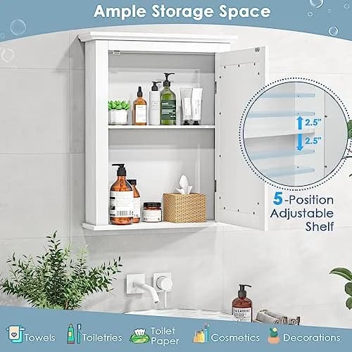 NAFORT Wall Mounted Medicine Cabinet with Mirror, 22" x 6" x 27" | 5-Position Adjustable Shelf, Space-Saving Bathroom Organizer thumbnail 5