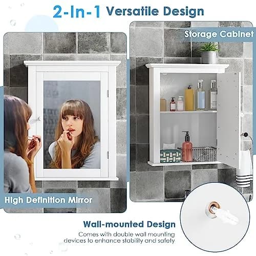 NAFORT Wall Mounted Medicine Cabinet with Mirror, 22" x 6" x 27" | 5-Position Adjustable Shelf, Space-Saving Bathroom Organizer thumbnail 6