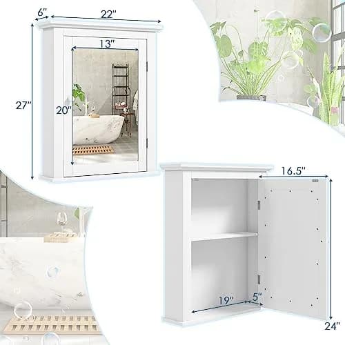 NAFORT Wall Mounted Medicine Cabinet with Mirror, 22" x 6" x 27" | 5-Position Adjustable Shelf, Space-Saving Bathroom Organizer thumbnail 7