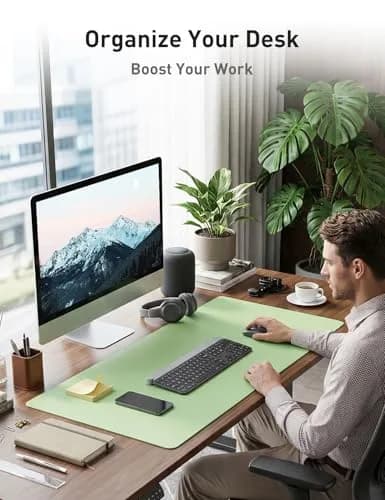 Aothia Faux Leather Desk Mat - Foam Green, 55" x 24" | Protects Desk, Enhances Workspace - view 8
