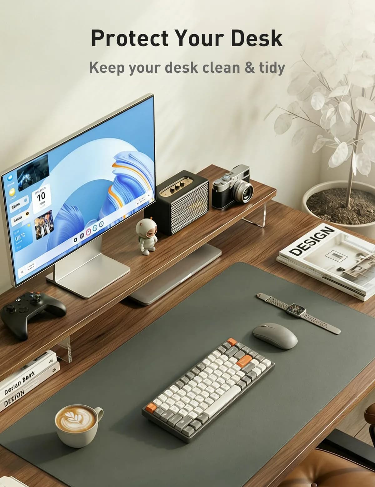 Aothia Faux Leather Desk Mat Jungle Green 55" x 17" | Protects Your Desk with Style - view 8