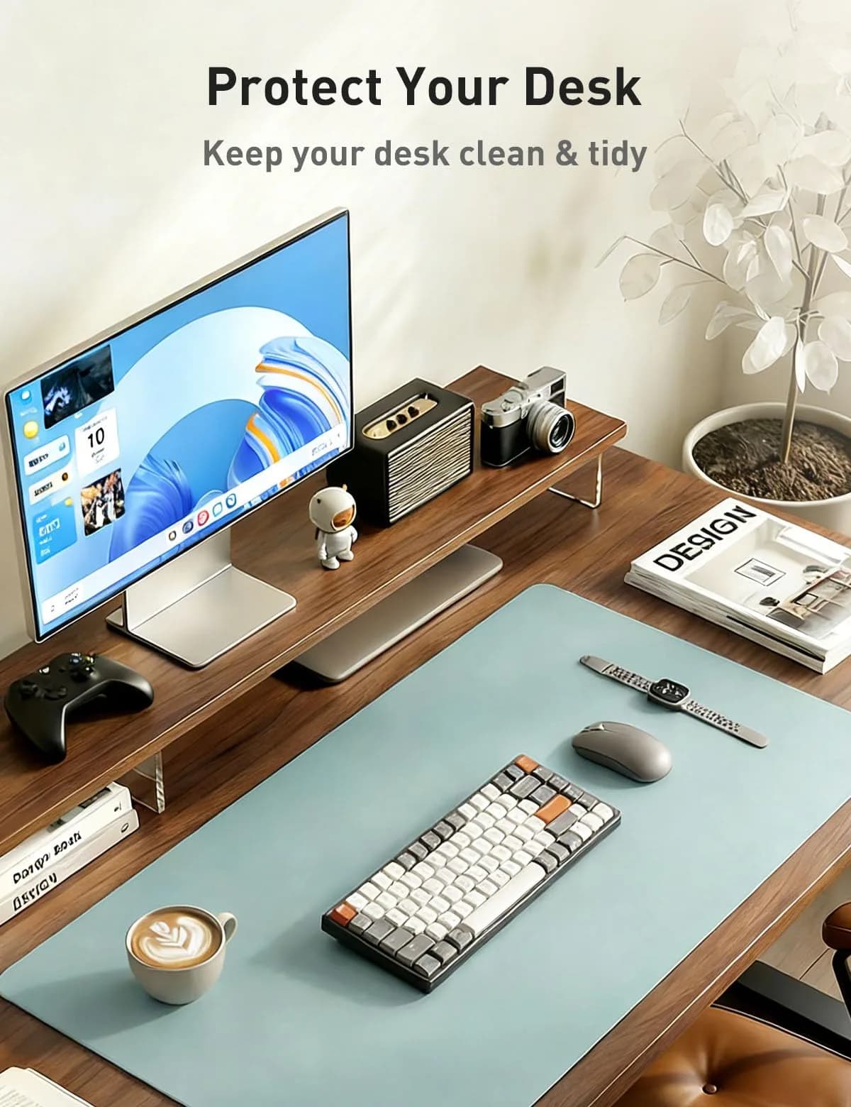 Aothia Faux Leather Desk Mat - Large 139.7cm x 43.18cm (55" x 17") | Smooth Writing Surface for Office & Home - view 8