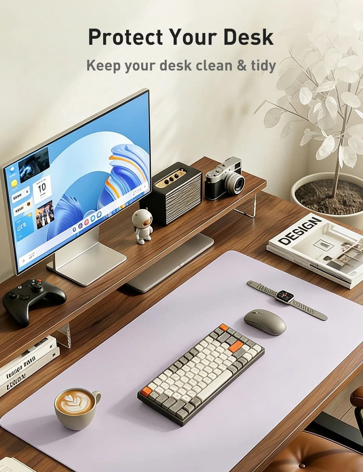 Aothia Soft Lavender PU Leather Desk Mat, Large Non-Slip Writing Surface (55" x 17") | Protects Desk from Scratches, Stains, Spills - view 8