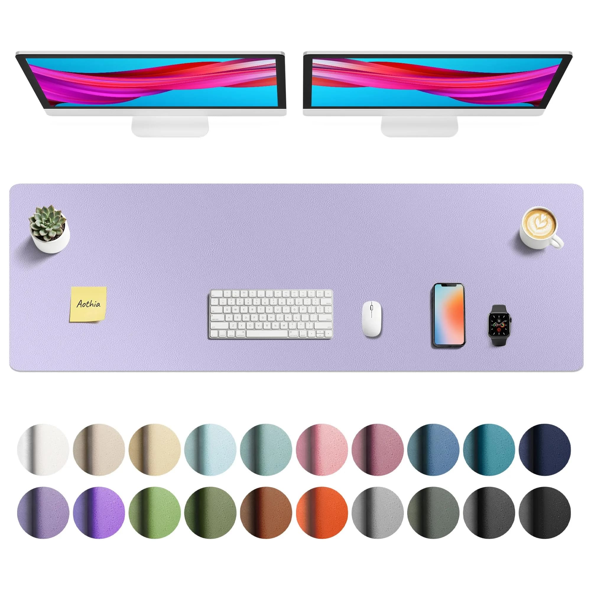 Aothia Faux Leather Desk Mat - Lavender 140cm (55") x 43cm (17") | Smooth Writing Surface for Office & Home — Lavender