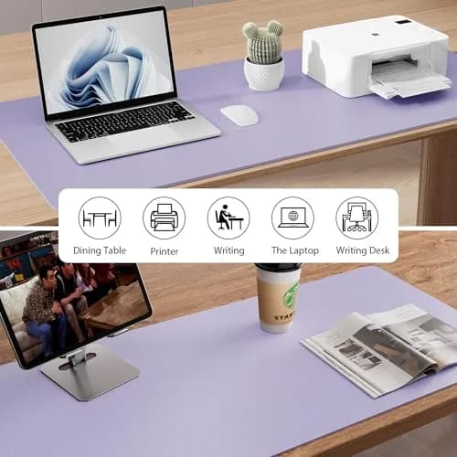 Aothia Faux Leather Desk Mat - Lavender 140cm (55") x 43cm (17") | Smooth Writing Surface for Office & Home thumbnail 6
