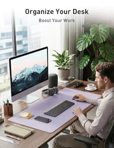 Aothia Faux Leather Desk Mat - Lavender 140cm (55") x 43cm (17") | Smooth Writing Surface for Office & Home thumbnail 8