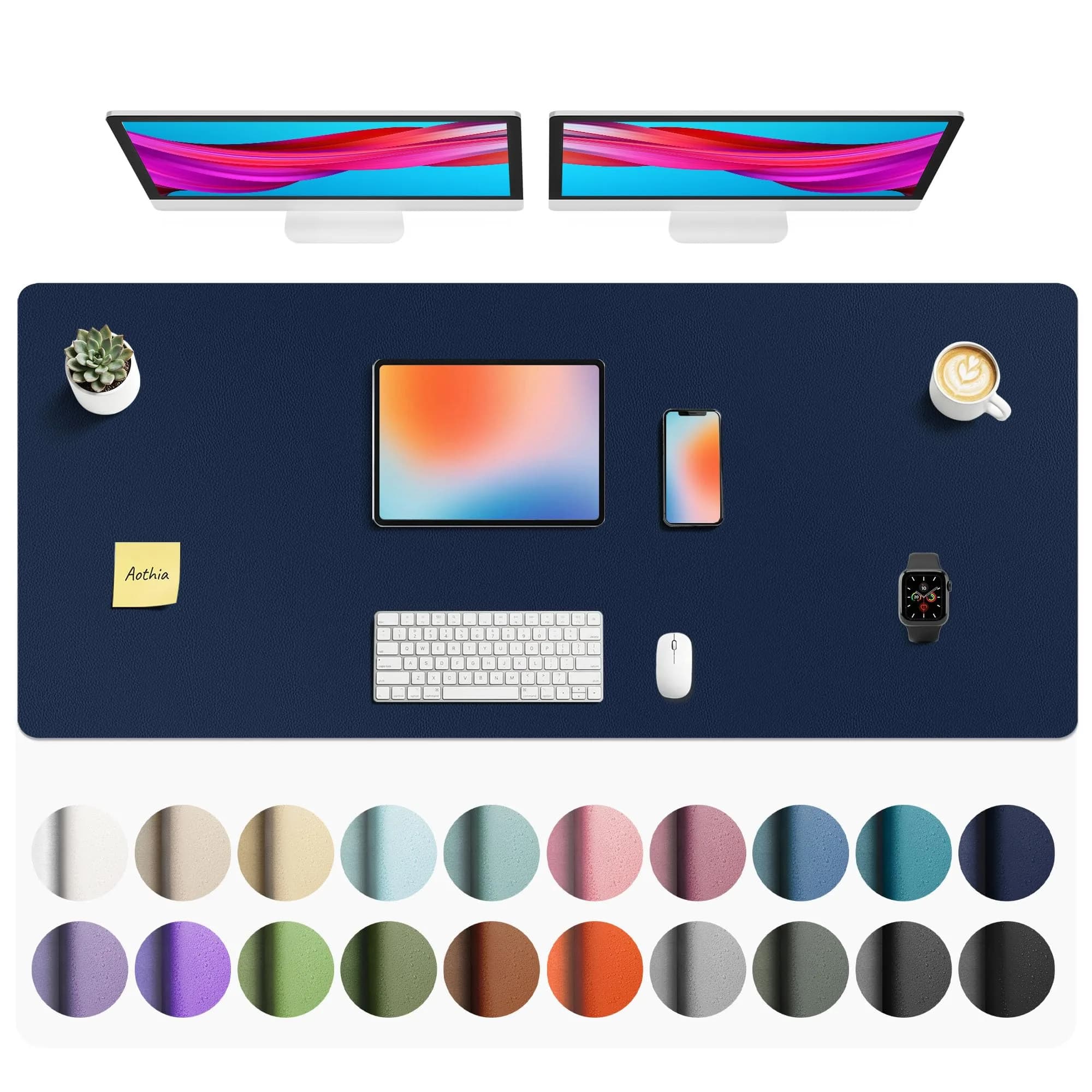 Aothia Faux Leather Desk Mat Dark Blue 139.7cm x 61cm (55" x 24") | Protects Desks from Scratches, Spills, and Heat - main product image
