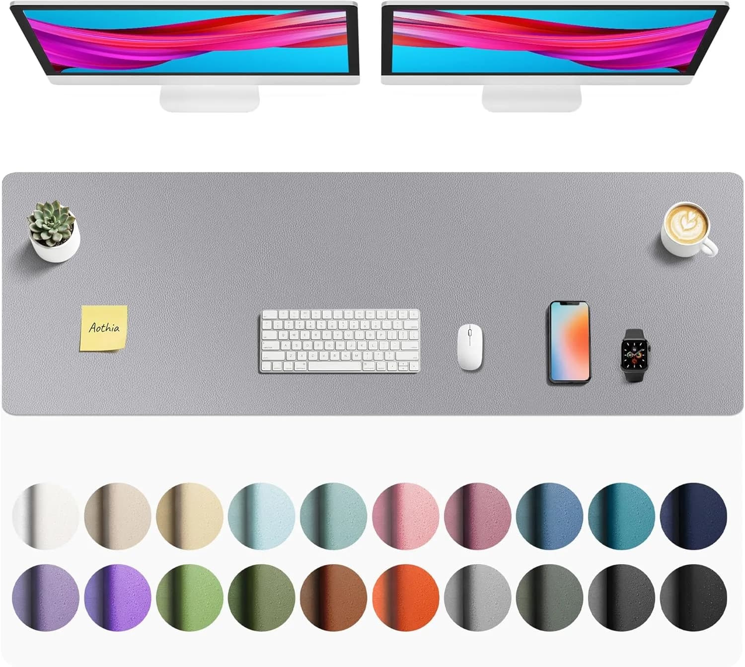 Aothia Faux Leather Desk Mat Light Grey 55" x 17" | Protects Your Desk with Professional Style - main product image