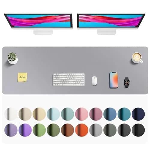 Aothia Faux Leather Desk Mat - Light Grey, 55" x 17" | Protects Desks, Smooth Writing Surface thumbnail 1