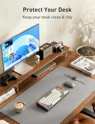 Aothia Faux Leather Desk Mat - Light Grey, 55" x 17" | Protects Desks, Smooth Writing Surface thumbnail 8