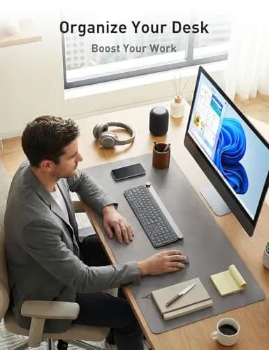 Aothia Faux Leather Desk Mat - Light Grey, 55" x 17" | Protects Desks, Smooth Writing Surface thumbnail 3