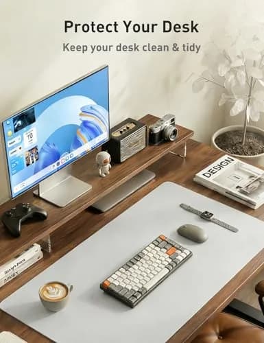 Aothia Faux Leather Desk Mat - Barely Grey 140cm x 43cm | Protects Desks, Waterproof Writing Surface thumbnail 5