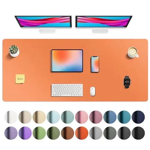 Aothia Faux Leather Desk Mat - Large Mouse Pad, Non-Slip PU Leather Blotter, Waterproof Writing Surface (Hermes Orange, 55" x 24") - view 3