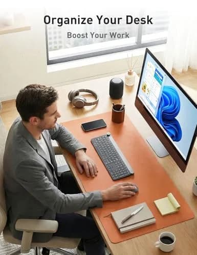 Aothia Faux Leather Desk Mat - Large Mouse Pad, Non-Slip PU Leather Blotter, Waterproof Writing Surface (Hermes Orange, 55" x 24") - view 8