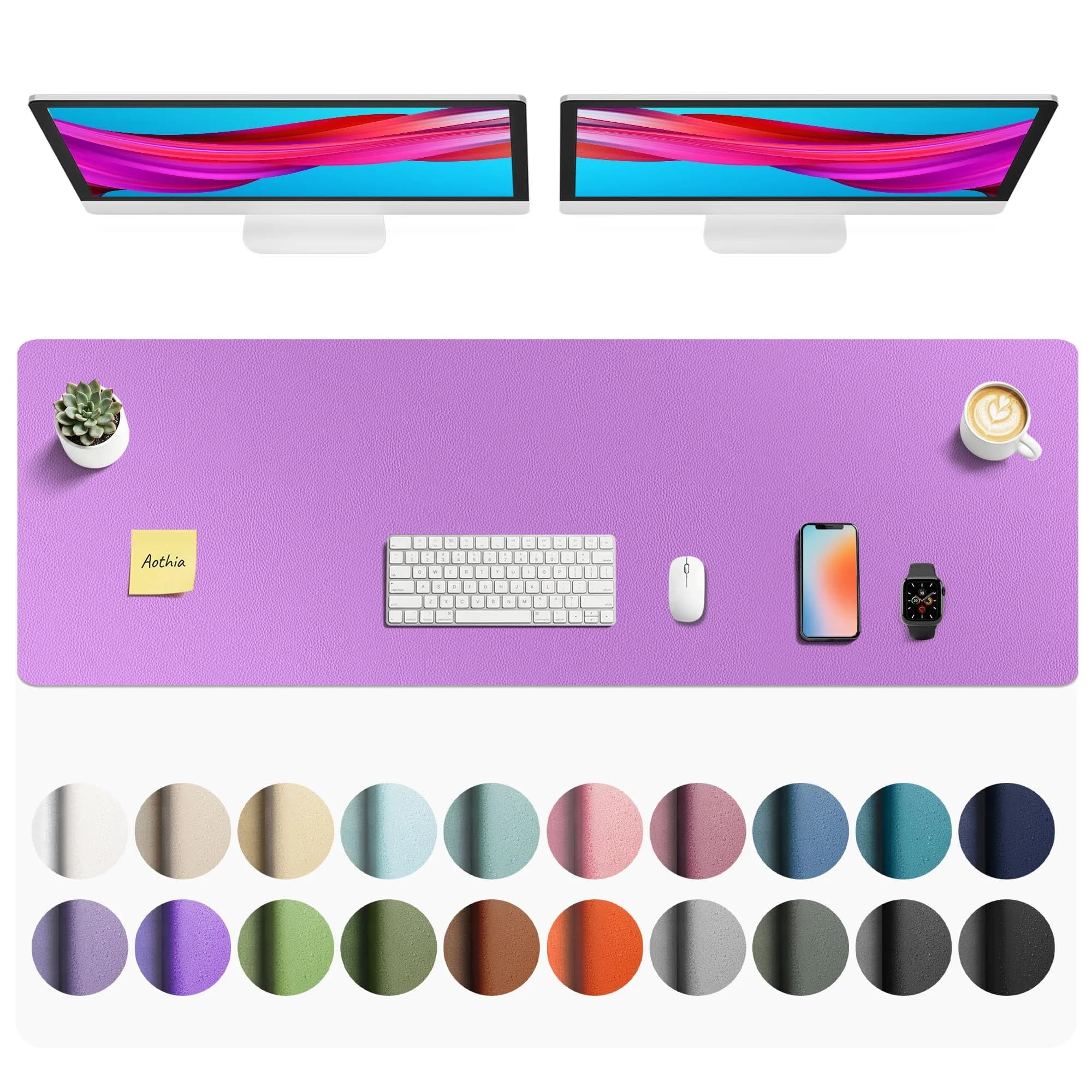 Aothia Faux Leather Desk Mat - Iris Violet 140cm x 43cm (55" x 17") | Protects Desks from Scratches, Spills, and Heat - main product image