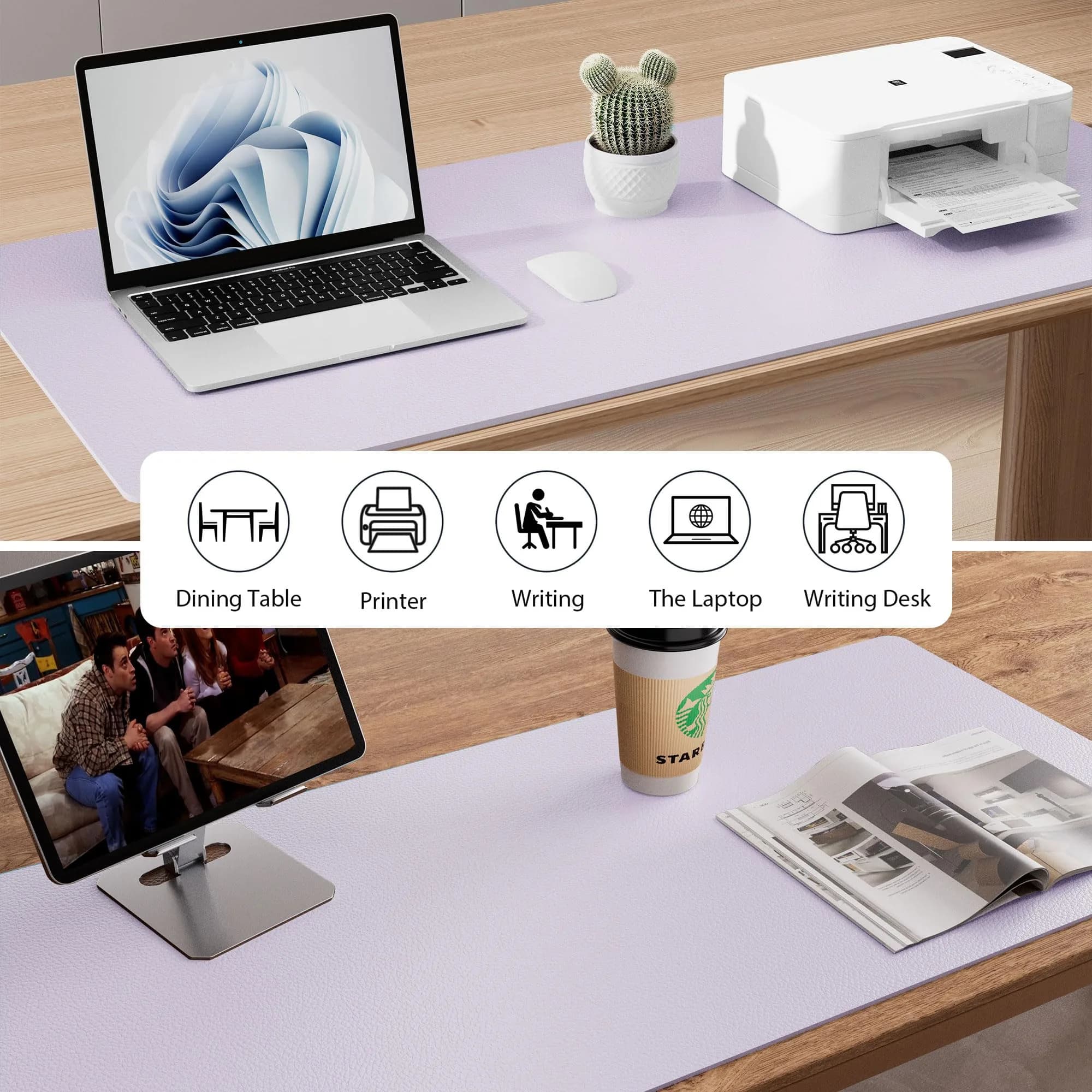 Aothia Faux Leather Desk Mat - Soft Lavender XL (55" x 24") | Protects Desk, Doubles as Large Mouse Pad - view 5
