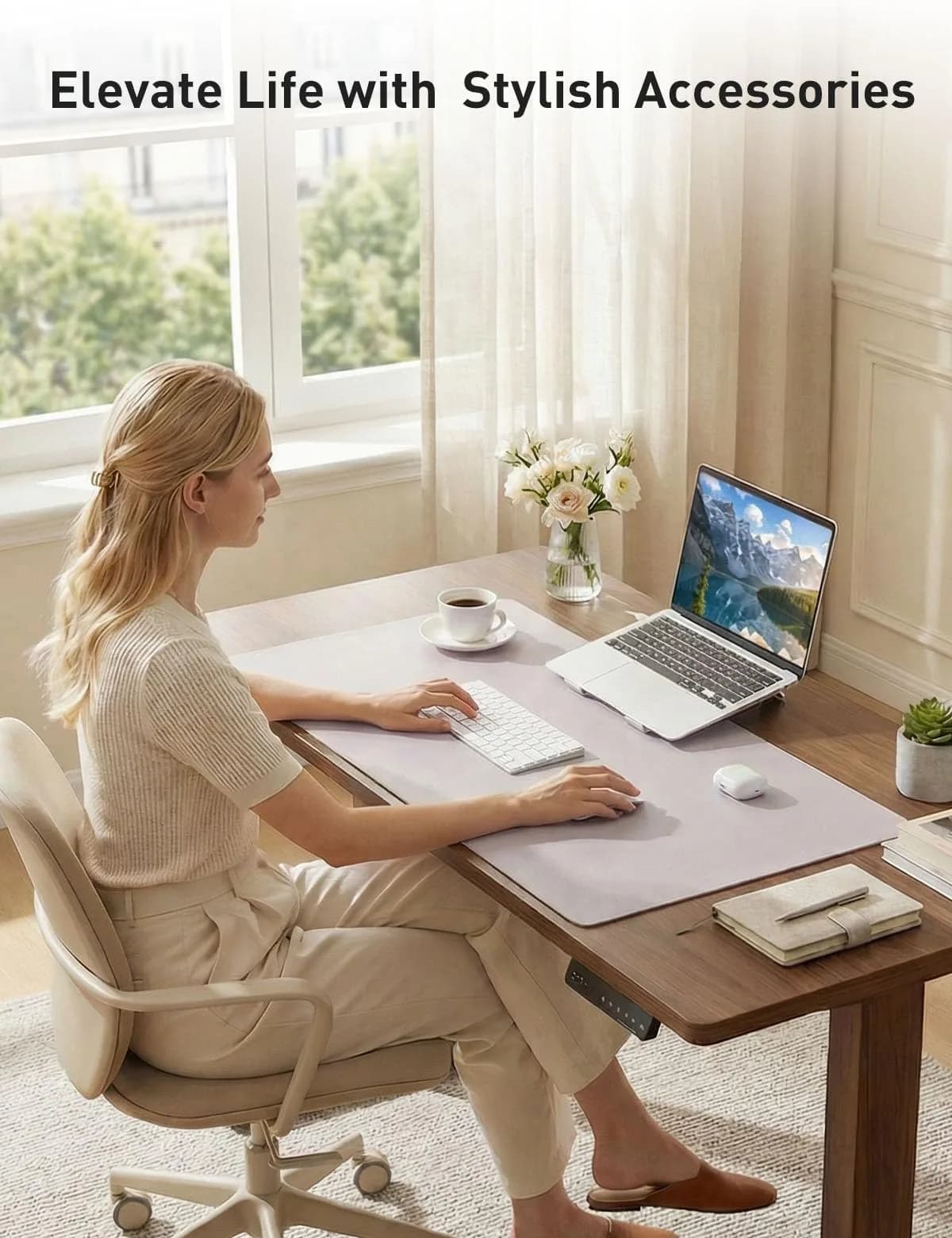Aothia Faux Leather Desk Mat - Soft Lavender XL (55" x 24") | Protects Desk, Doubles as Large Mouse Pad - view 8