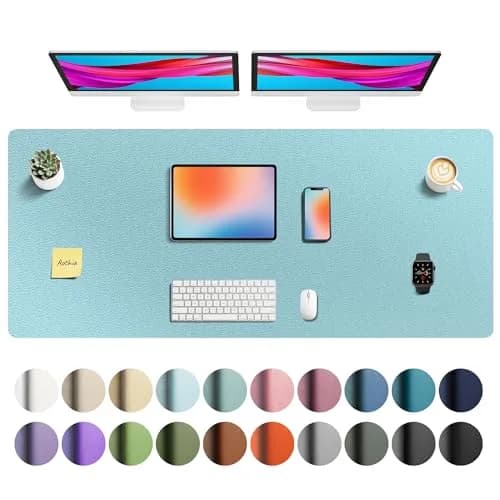 Aothia Faux Leather Desk Mat Blue Topaz 55" x 24" | Protects Your Desk from Scratches and Spills - view 3