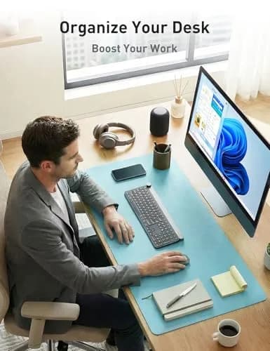 Aothia Faux Leather Desk Mat Blue Topaz 55" x 24" | Protects Your Desk from Scratches and Spills - view 8