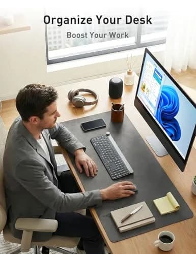Aothia Faux Leather Desk Mat - 137cm x 43cm (55" x 17") | Protects Desks, Waterproof Writing Surface, Non-Slip Suede Back thumbnail 3