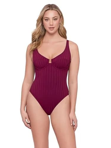 S3 Swim Women's Sculpting Scoop Neck Underwire One Piece Swimsuit, Cherry Mocha Wide Rib | Supportive & Flattering thumbnail 1