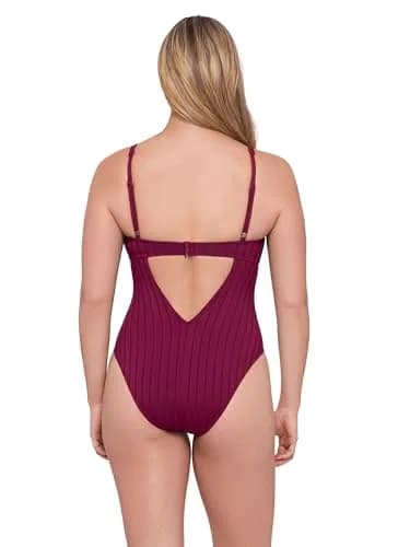 S3 Swim Women's Sculpting Scoop Neck Underwire One Piece Swimsuit, Cherry Mocha Wide Rib | Supportive & Flattering thumbnail 2