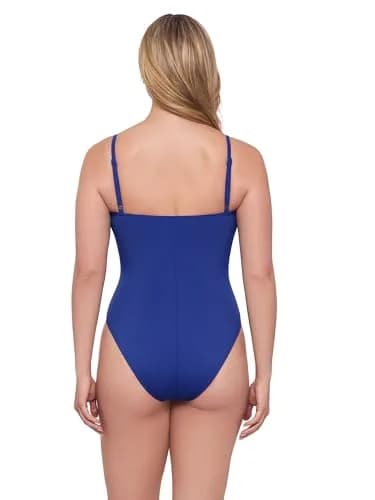 S3 Swim Women's Sculpting Classic Shirred Scoop Neck One Piece Swimsuit, Indigo, Large | Flattering Fit & Support thumbnail 2