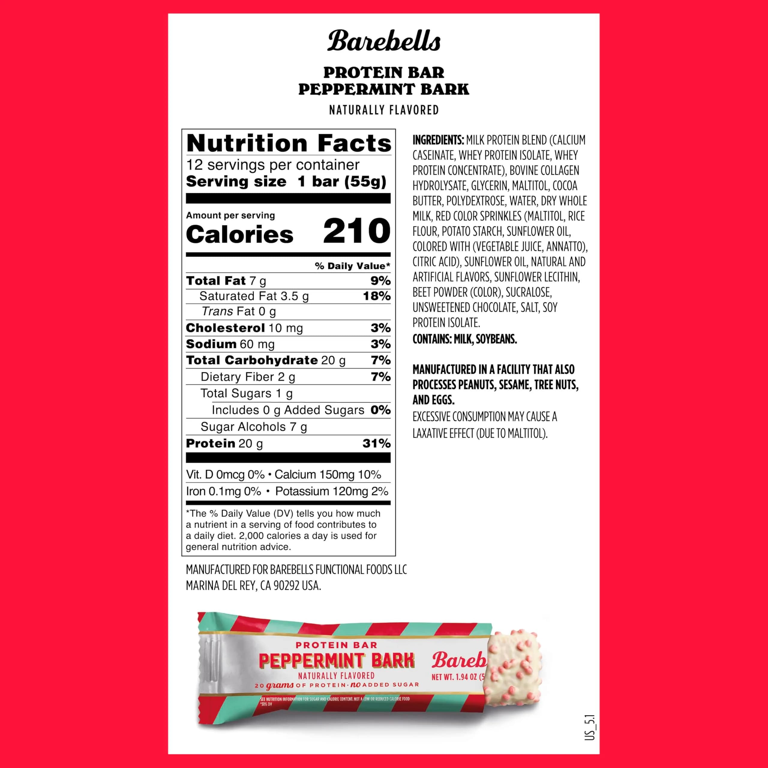 BAREBELLS Peppermint Bark Protein Bars 24 Count Snack Food Bar | Festive Limited Edition Imported Snack - view 2