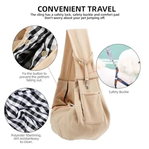 ARZQUT Small Pet Carrier Sling Bag with Storage Pocket & Safety Buckle, 53cm x 30cm (21" x 12") | Breathable Cotton for Cats & Dogs thumbnail 4