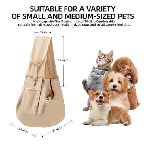 ARZQUT Small Pet Carrier Sling Bag with Storage Pocket & Safety Buckle, 53cm x 30cm (21" x 12") | Breathable Cotton for Cats & Dogs thumbnail 5
