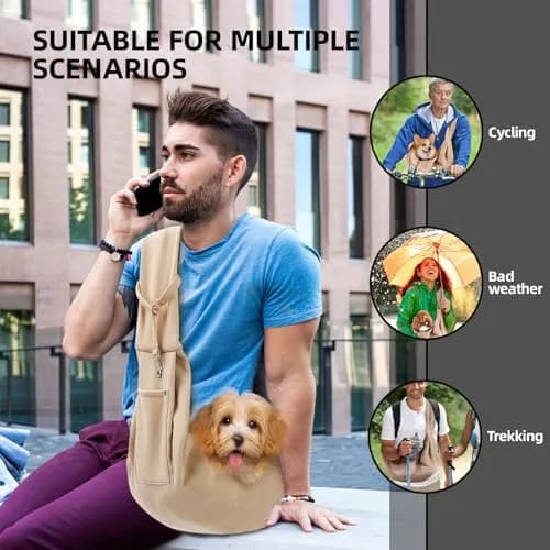 ARZQUT Small Pet Carrier Sling Bag with Storage Pocket & Safety Buckle, 53cm x 30cm (21" x 12") | Breathable Cotton for Cats & Dogs thumbnail 2
