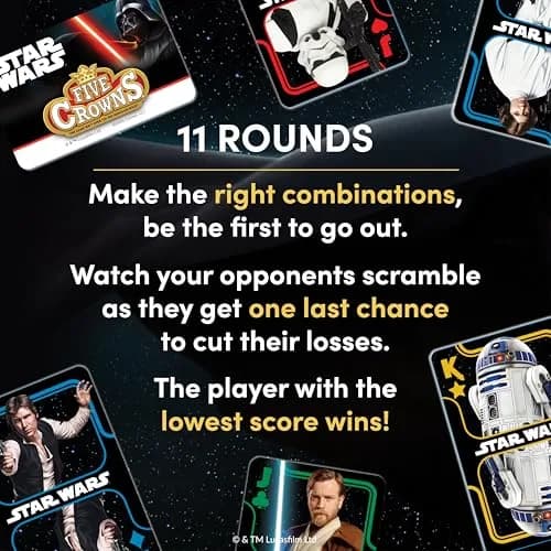 PlayMonster Five Crowns Star Wars Rummy Card Game for Kids, Family Game Night | Galactic Star Wars Theme, 58 Cards, Ages 8+ thumbnail 4