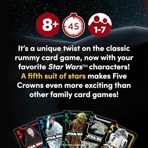 PlayMonster Five Crowns Star Wars Rummy Card Game for Kids, Family Game Night | Galactic Star Wars Theme, 58 Cards, Ages 8+ thumbnail 3