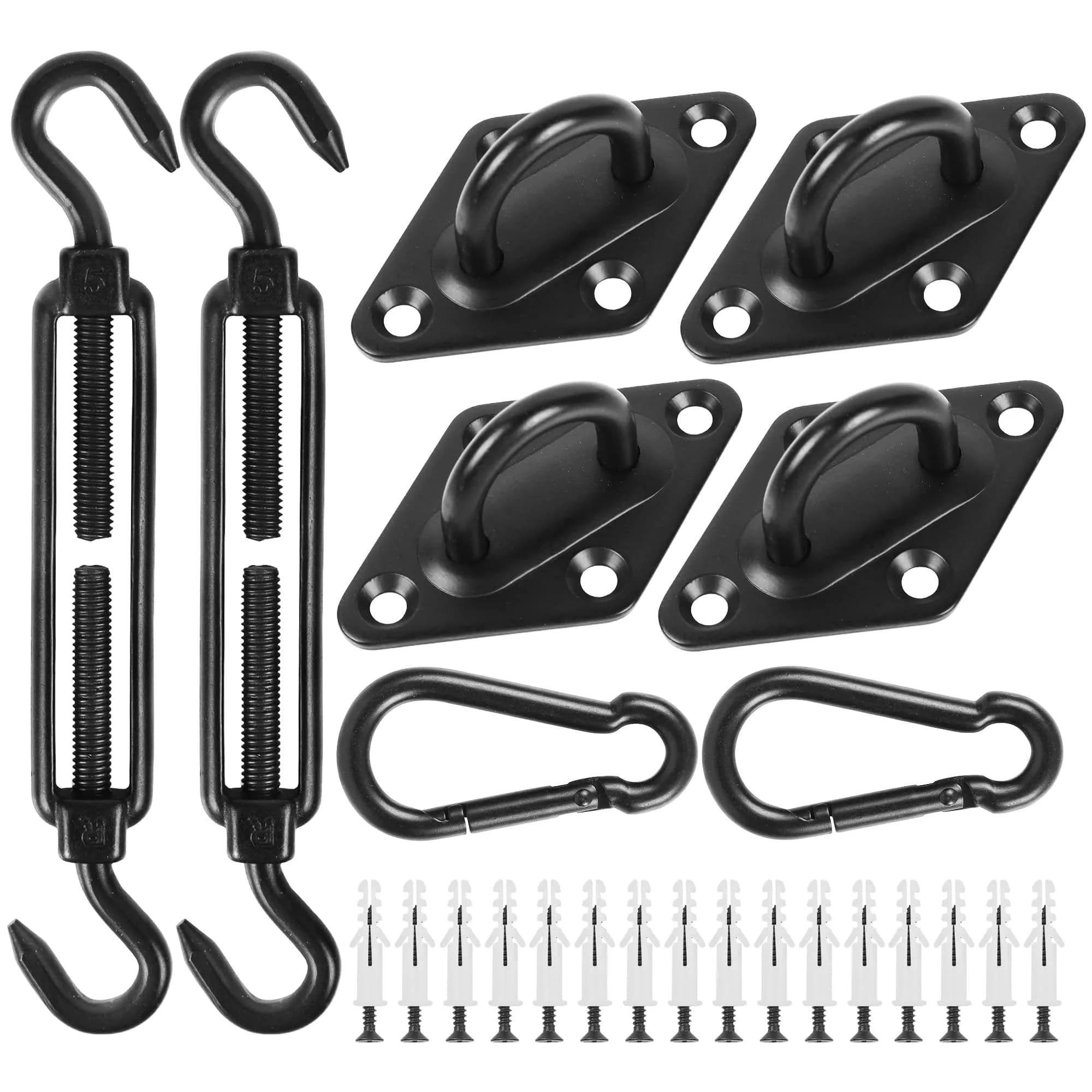YOFIT Black 40 Pcs 5 Inch Shade Sail Hardware Kit with Turnbuckles | Heavy-Duty 304 Stainless Steel for Outdoor Patio Canopy Installation
