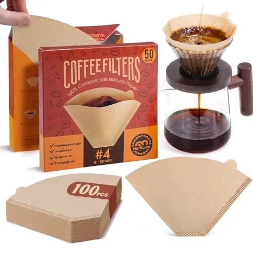 Metflavor #4 Coffee Filters 100 Count | Unbleached Cone Filters for 8-12 Cup Coffee thumbnail 1