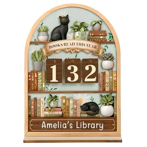 DINIZON Books Read This Year Counter, Wooden Book Tracker 7 X 6 Inch | Personalize With Name thumbnail 1