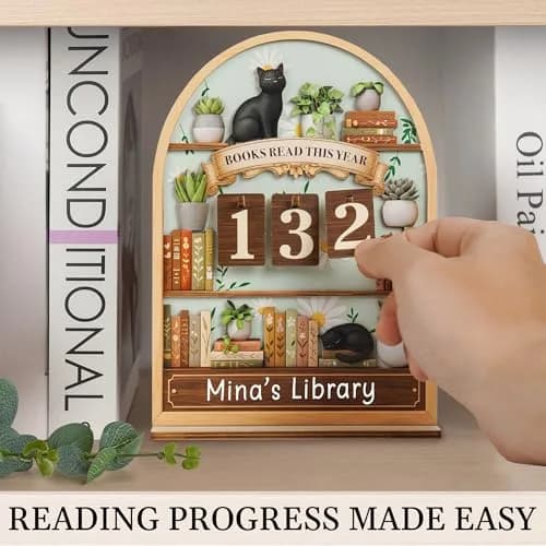 DINIZON Books Read This Year Counter, Wooden Book Tracker 7 X 6 Inch | Personalize With Name thumbnail 2
