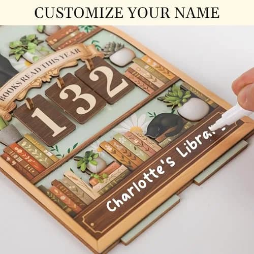 DINIZON Books Read This Year Counter, Wooden Book Tracker 7 X 6 Inch | Personalize With Name thumbnail 3