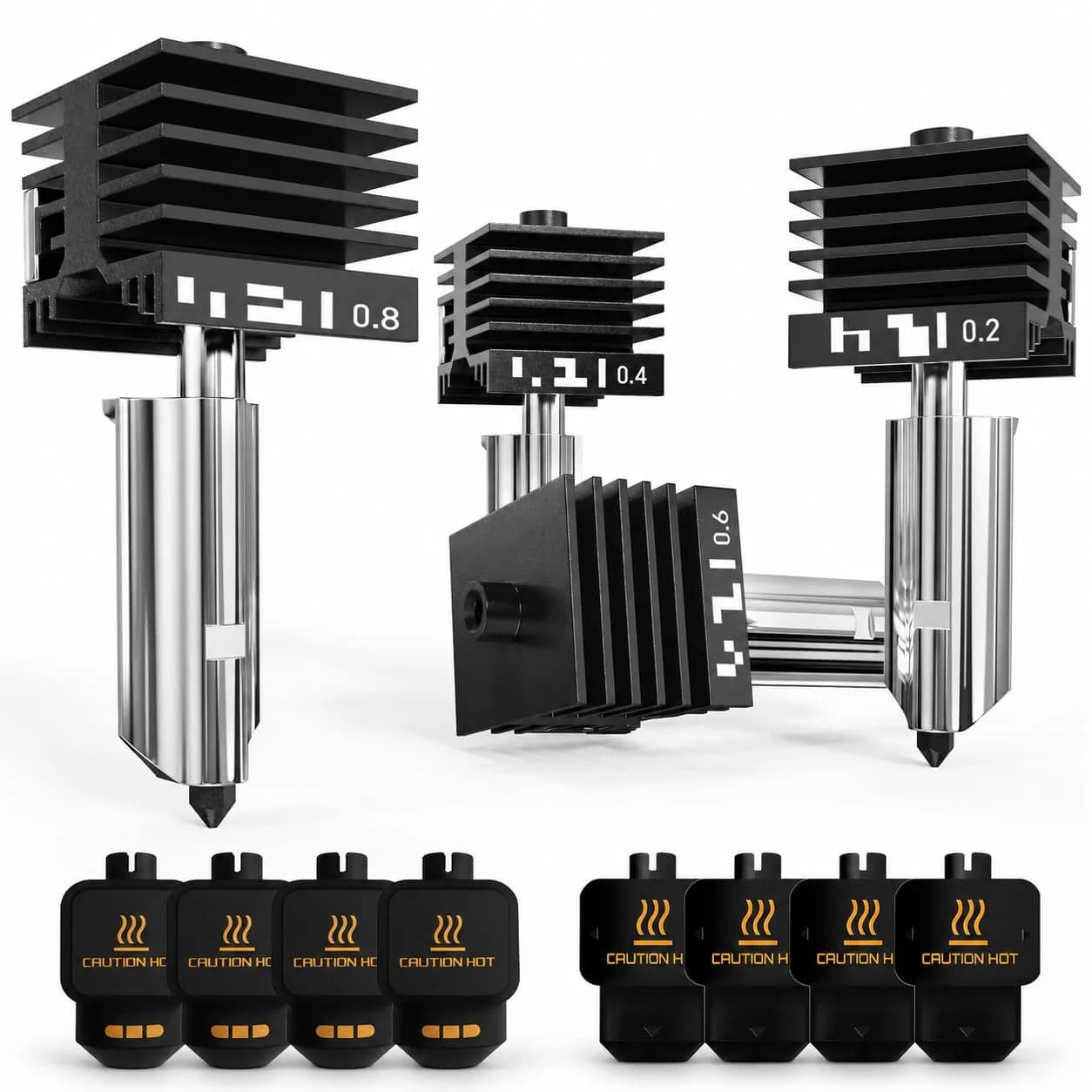 HIKUDIY 4PCS 0.2/0.4/0.6/0.8mm Hardened Steel Hotend Kit for Bambu Lab X2D/P2S/H2S/H2D/A1/A1 Mini | Precision Extrusion for 1.75mm Filament — 4PCS