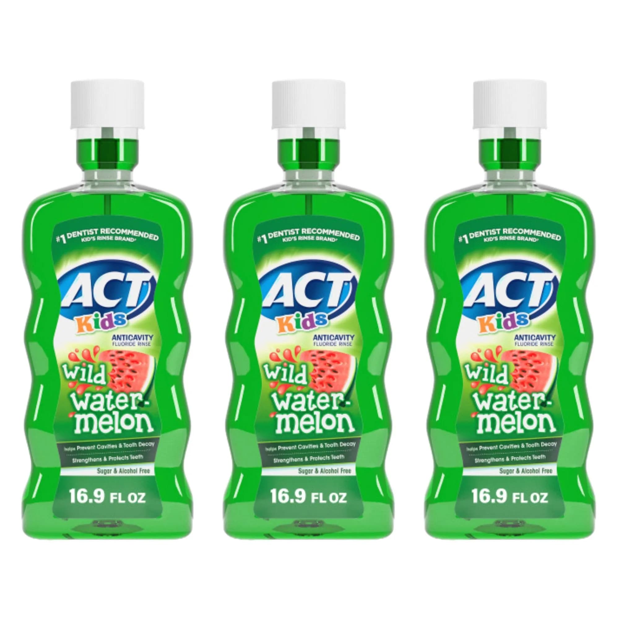 ACT Kids Anticavity Fluoride Mouthwash 16.9 fl. oz. | Sugar & Alcohol Free, Wild Watermelon, 3 Pack